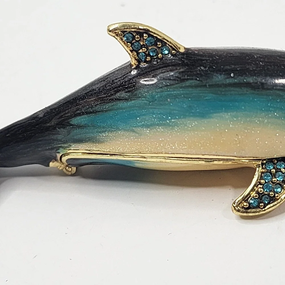 Art Form Objet d' Work of Art Dolphins PEDESTAL Jeweled Enamel Metal Trinket Box